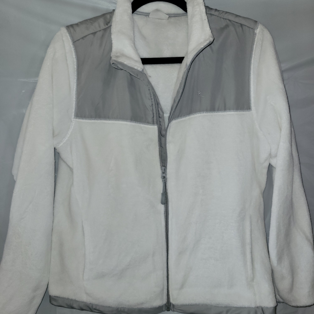 Women's White and Gray Fleece Jacket
